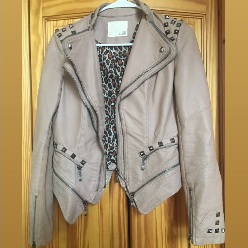 Blu Canvas Leather Jacket